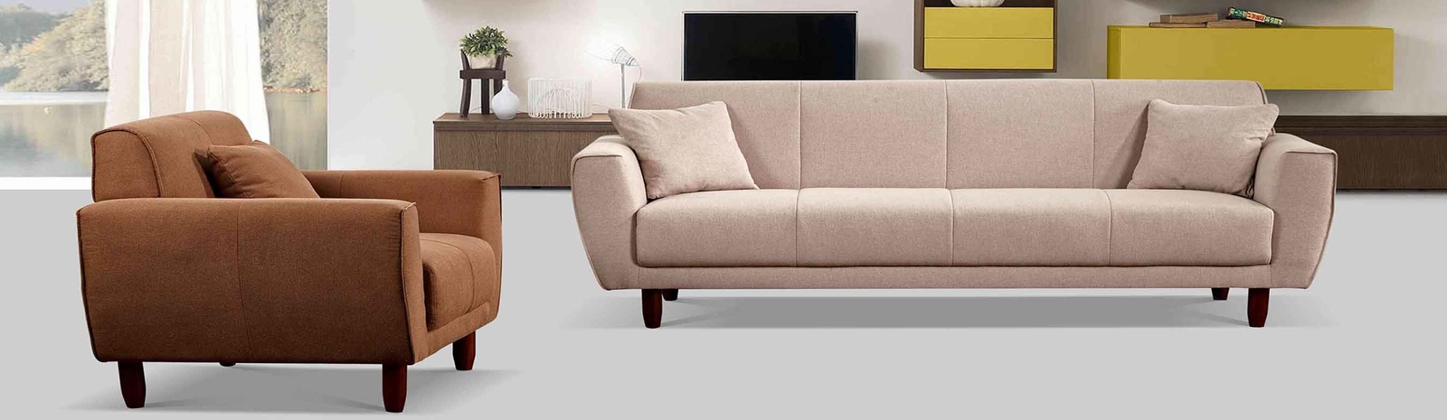 Sofa z tkaniny lnianej